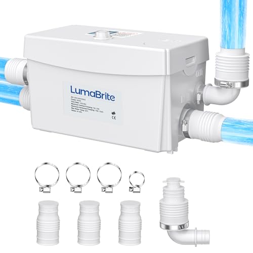LumaBrite 300W Macerator Pump, Shower Waste Sewerage Pump Quiet 100L/min with 3 Inlets for Sink Basin Shower Bathtub