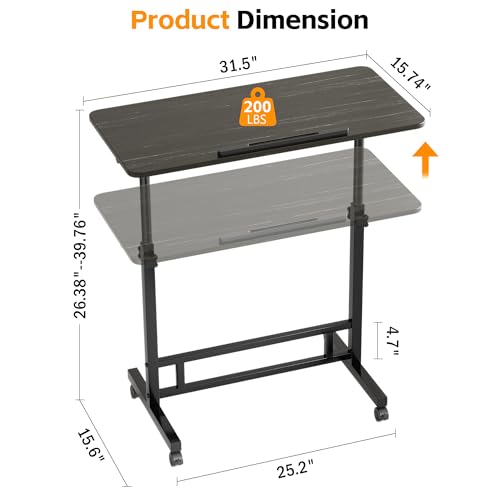 Image of Laptop Table Mobile Adjustable Height Portable Desk Notebook Swivel PC Computer Rolling Desk with Wheels, Laptop Stand for Couch Bedside Hospital Bed Table (Black Table)
