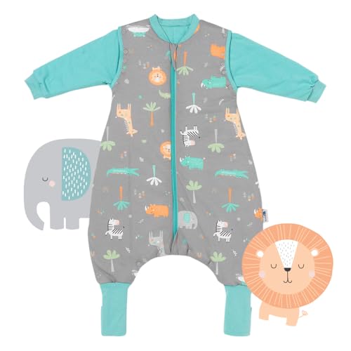 schlummersack Schlafsack mit Füßen ganzjährig 110 cm 2.5 Tog Safari | Kinder Schlafsack mit Beinen und verlängerten Bündchen für eine Körpergröße 110-120cm | Ganzjahres Füßen 2.5 Tog