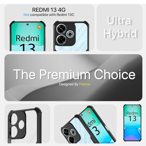 Image of Pikkme Crystal Clear Transparent Back Cover | Ultra Hyrbid | Full Camera Protection | Raised Edge | Bumper Case for Redmi 13 5G / Poco M6 Plus 5G (Black)