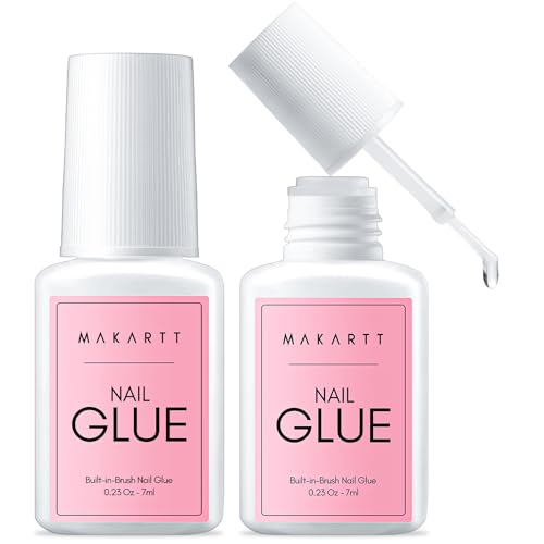 Makartt Quick Nail Glue for Press on Nails: Acrylic Nail Tips-Fake Nails-Salon Quality Strong Brush On Nail Glue-Quick Dry Easy Application No Need for Nail Lamp Durable & Long-Lasting 7ML 2Pcs