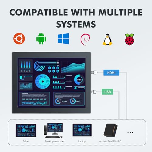 Image of 15 inch Touchscreen Monitor,Ratio 4:3 IPS PCAP Industrial Touch Screen Monitor with HD-MI VGA USB Port,Build-in Speakers & VESA,Touch Screen for PC,POS,Laptop,Home,RPI