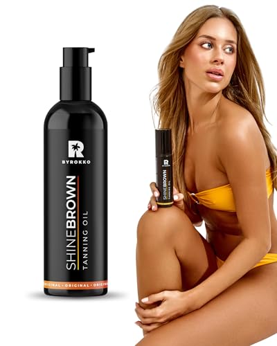 BYROKKO Shine Brown Tanning Oil (150 ml) XXL Sunbed Tanning Accelerator for Outdoor Sun or Indoor Tanning Bed Lotion Fast Bronzer with Premium Natural Ingredients for Deep Long-Lasting Glow