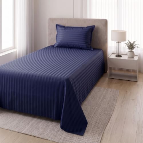 Image of Living Roots Glace Cotton 180 TC Single Bedsheet with 1 Pillow Cover |Single Size 60 x 90 Inches |Soft, Breathable & Durable |Fits Mattress up to 4 Inches |No Colour Bleeding (Navy Blue)