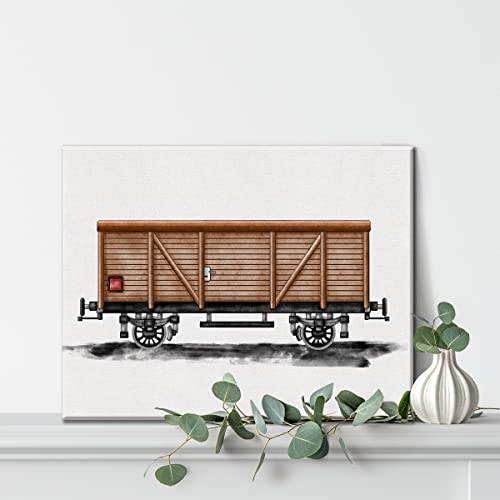 Train Wagon Canvas Wall Art Watercolor Transportation Train Canvas Painting Prints For Home Boys Bedroom Kids Room Wall Decor Framed Artwork Gifts(12X15 Inch) #TOP4