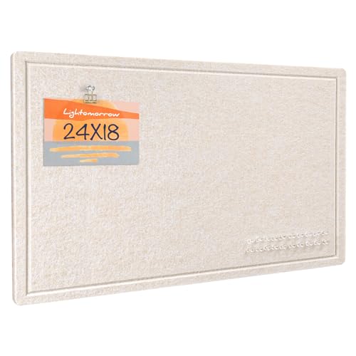 Lightomorrow Bulletin Board, 24 x 18 inches Decorative Felt Pin Board, Vision Board Cork Board Alternative for Wall, Foldable Photo Board with 20 Pushpins - Oatmeal