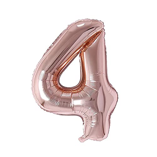 Image of Rozi Decoration 32 inch Inch Rose Gold 4 Number Rose Gold Helium Supported Foil Balloons | 4 Year Birthday Decoration Kit | 4th Anniversary Balloon Pack of 1 Pcs