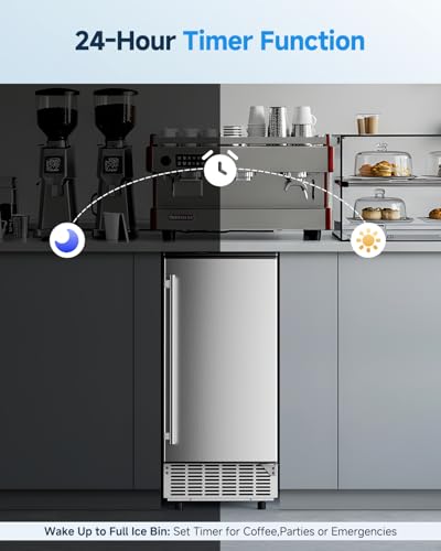 Image of Feelfunn Undercounter Ice Maker Machine - 85 lbs Daily, 24 lbs Storage, Self-Cleaning, 24H Timer, Stainless Steel Commercial Ice Maker for Home Kitchen, Bar, Restaurant, Office, Outdoor Use