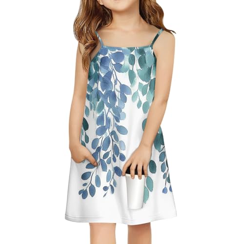 Girls Dresses Sleeveless Floral Spaghetti Strap Camisole Dress Summer Casual A-Line Sundress with Pockets