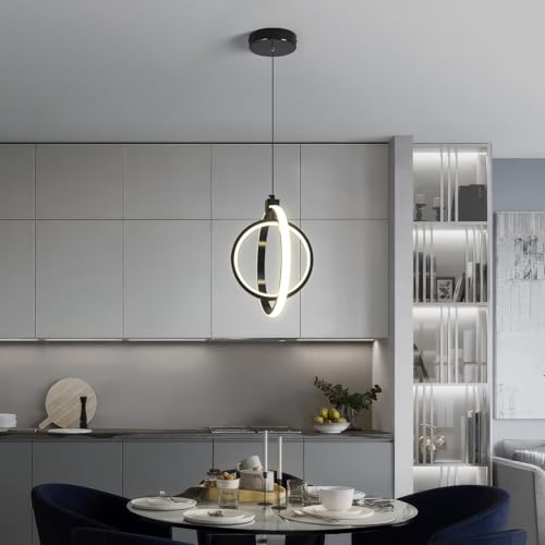 Image of Modern LED Pendant Lights Plated Black Farmhouse Ring Pendant Light Fixtures 4000K Dimmable Round Pendant Lighting for Dining Room Kitchen Island Bedroom Living Room Foyer(2-Pack)