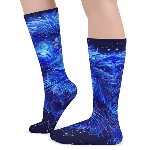 Leo Constellation Blue Lion 1 Pairs Warm Socks Printed Over The Calf Sock Breathable Knee Outdoor Sport Socks4