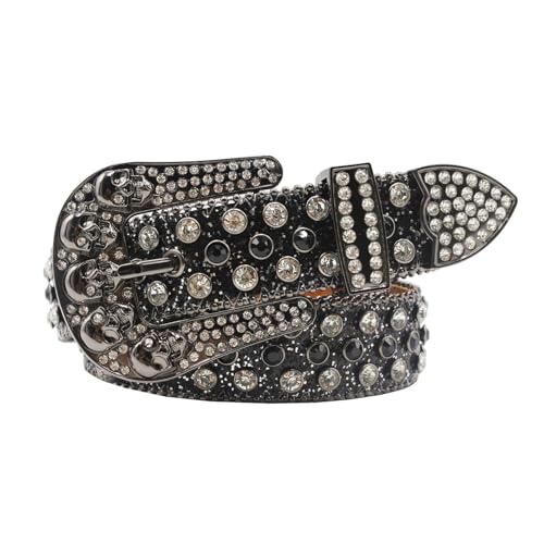 Ceinture en strass avec boucle rivets têtes de mort style cowgirl western à paillettes