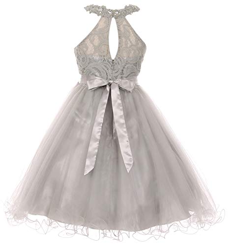 Big Girls' Sparkle Rhinestones Halter Lace Junior Bridesmaid Pageant Flower Girl Dress Aqua 18 (C50C40C) #TOP1