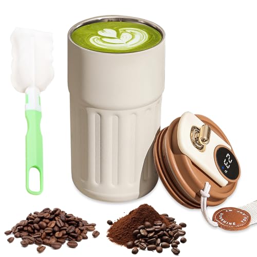 Termo Cafe Pequeño, 450ml Vaso Termo Cafe para Llevar, Taza Termica con Indicador LED de Temperatura, Taza Termo Cafe para Llevar con Tapa, Vaso Termico Cafe, Sin BPA (Café Blanco)