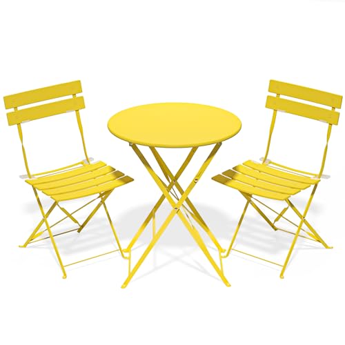 RELAX FIELD Lot de 3 meubles de jardin de balcon, résistants aux intempéries, pour petit balcon, table de bistrot avec 2 chaises, pliable, jaune