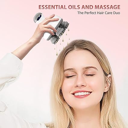 HAIRKINK Electric Scalp Massager | 4-Mode Oil-Infused Head Massager with Oil Compartment | Promotes Hair Growth & Scalp Health | Removable Food Grade Silicone Heads