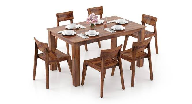Image of Sheesham Wood Rectangle Dining Table with 6 Low Height Chairs | Durable Wooden Multipurpose 6 Seater Dining Table Set Furniture for Living Room, Home, Restaurant and Hotel (Natural Finish)