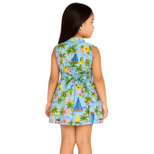 Image of Girls Printed Knee Length Fit and Flare Sleeveless Collar Dress