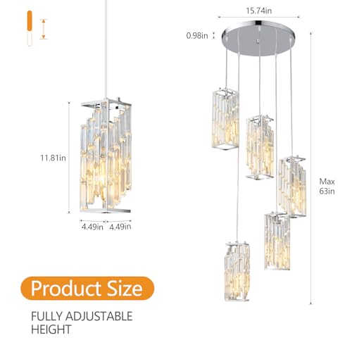 Image of Chrome Pendant Lighting Modern Pendant Light, Mini Crystal Chandeliers,Adjustable Pendant Light Fixture for Kitchen Island Dinning Room Bedroom (5 Light)