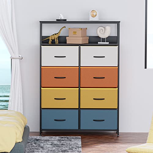 Llappuil 8 Drawer Dresser For Bedroom With Double Shelves, Kids Baby Girl Dresser, Tall Dressers Chests Of Drawers Tower, Fabric Dresser Storage Drawers For Clothes, Closet, Nursery, Multicolor #TOP1