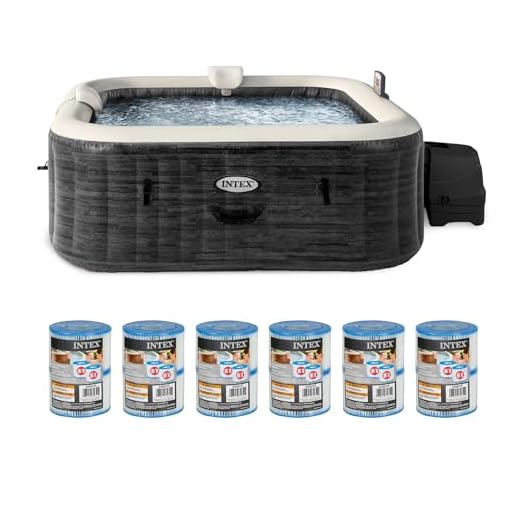 Intex PureSpa Plus Greystone Inflatable Square Outdoor Hot Tub Spa, 94 x 28 Bundled with Type S1 Easy Set Spa Filter Replacement Cartridge, (12 Pack)