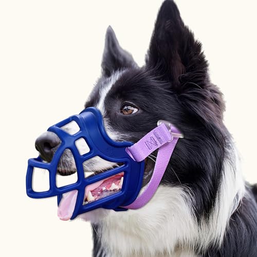 OKKIC Basket Muzzle Allows Panting Drinking - Anti Biting Chewing, Suitable for Grooming Trimming Training, for Small Medium Large Dogs (Blue, Size1)