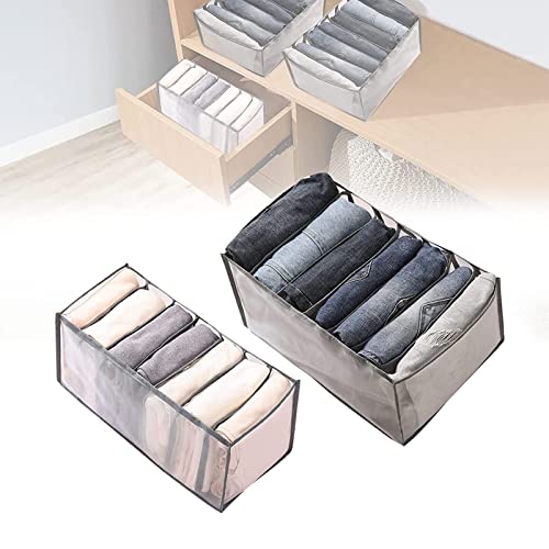 HGFG Scatola portaoggetti con scomparto per jeans, 2 pezzi, organizer per cassetti e armadi, organizer per separazione in rete (grigio)