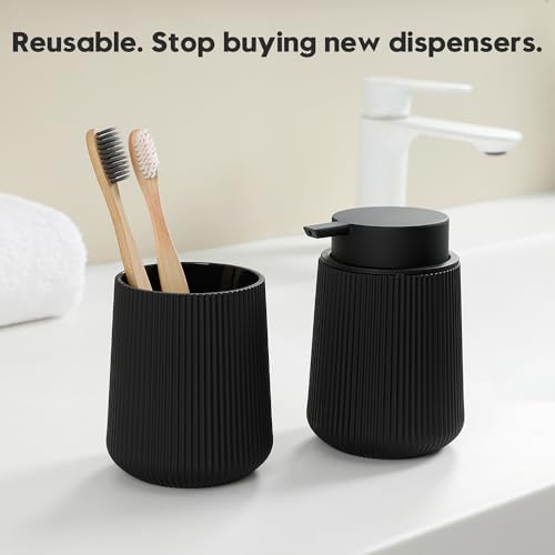 Image of YAUKPH Striped Liquid Hand Soap Dispenser with Leak-Proof Pump for Bathroom and Kitchen Countertop 11oz Black