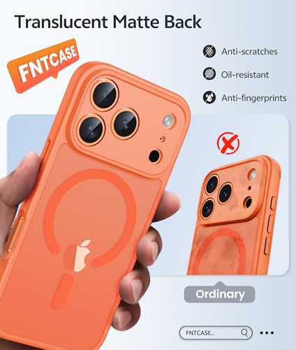 Image of FNTCASE for iPhone 17 Pro Max Case: [Compatible with Magsafe] Translucent Matte Cases with [Full Camera Protection] [Screen Protector] Military Grade Shockproof Protective Phone Cover - Orange