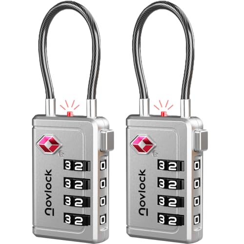Candados TSA con indicador de apertura – Combinación de 4 dígitos para maletas, mochilas, equipaje de mano y taquillas, color plateado (2 uds.)