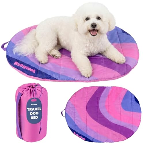 Image of Travel Dog Bed (30 inch x 22 inch) - Foldable & Packable for Travel, Road Trip, Camping - Lightweight, Water Resistant & Cozy with Soft Padding - Compact, Portable & Machine Washable - Small Breeds: Pink