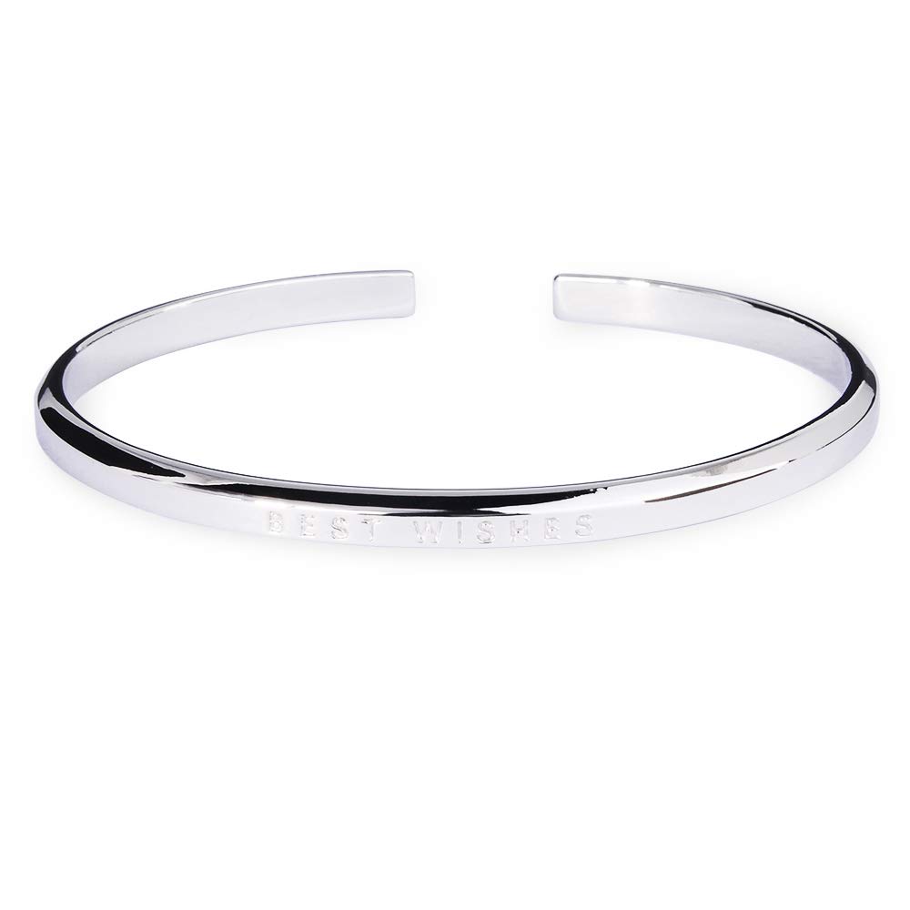 Solid 925 Sterling Silver Bracelet, Words Best Wished Engraved Jewelry Bangle Wristband Circlet Wristlet