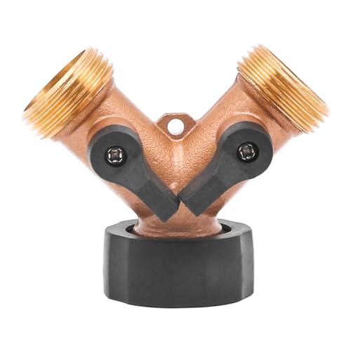 ZONADAH Brass Garden Hose Splitter 2 Way Garden Hose Adapter 3/4 inch Faucet Hose Y-Connector Irrigation Valve Diverter Connector for Garden Farm Watering