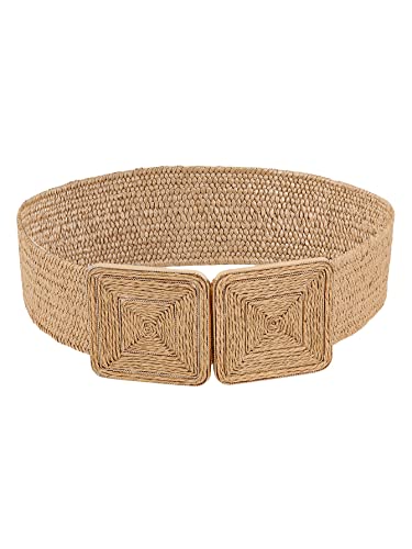 Verdusa Women's Symmetrical Buckle Straw Belts Wide Belt Elastic Waistband