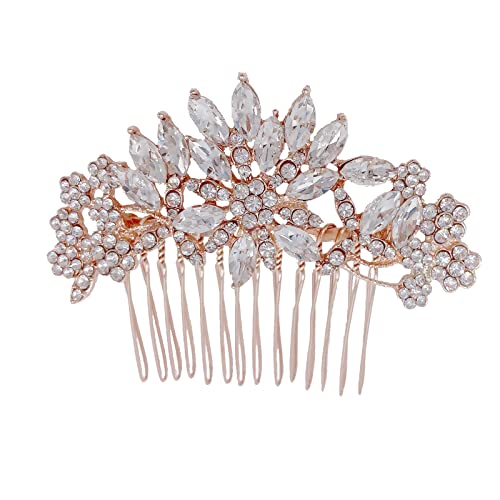 Sh Rose Gold Bridal Hair Comb For Bride Bridesmaid Rhinestone Wedding Comb Barrette Crystal Hiar Clip Headpieces For Women #TOP7