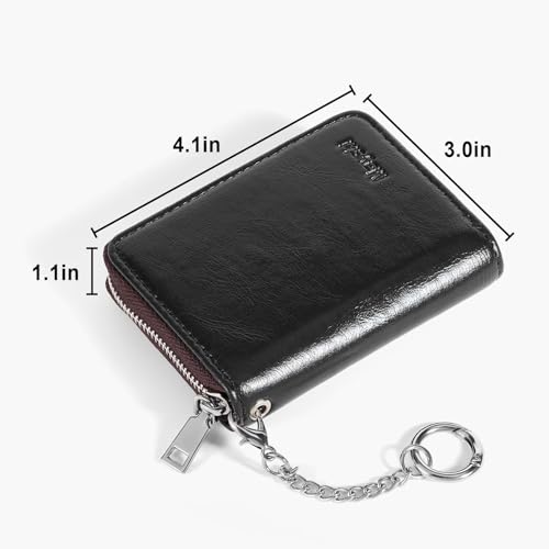 Image of Mayski Credit Card Holder, Zipper Credit Card Wallet for Women, Small Accordion Card Cases Holder, KeyChain Wallet, Business Card Holder, Dark Black