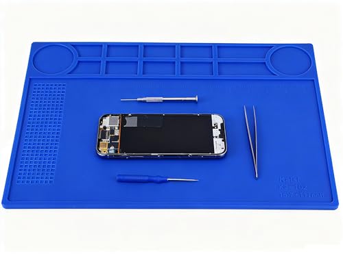 Kaisiking Electronic Repair Work Mat,Heat Resistant Silicone Solder Mat for Soldering Stations, Phone, Computer, Laptop Electronics Repair 15.7'' x 11'' (Electric-Blue)