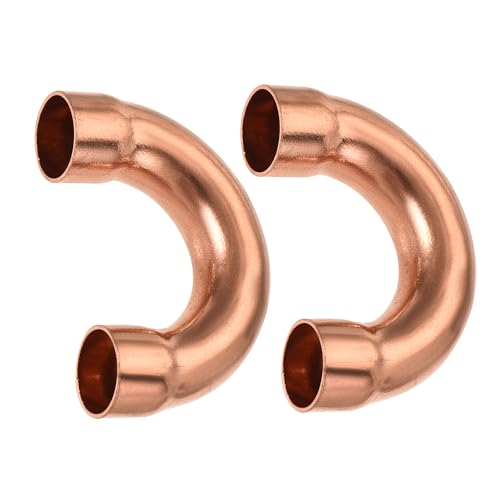 YOKIVE 2 Pcs U Shape Copper Fitting, Plumbing 180 Degree Elbow Copper Tube Pipe Fitting Welding Joint Connector, Great for HVAC, Air Conditioner (1/2 ID)