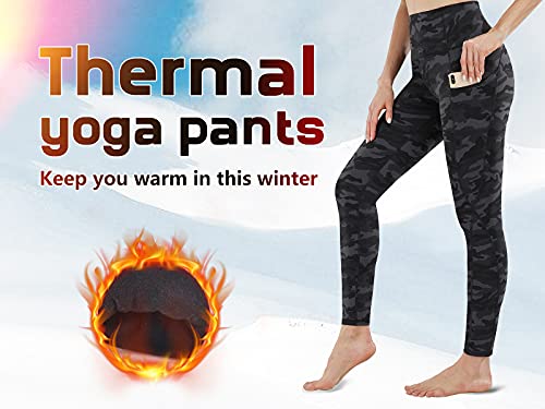 PHISOCKAT Women's Fleece Lined Winter Leggings High Waisted Thermal Warm Yoga Pants with Pockets (Black Camo(Fleece Lined), XX-Large) - Thumbnail 4