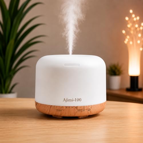 Image of AJIMI-100 Essential Oil Diffuser 500ml Ultrasonic Aroma Diffuser 5-in-1 Aromatherapy Fragrant Humidifier Cool Mist Vaporizer with Auto-Off Timer LED Lights & Remote for Home Bedroom Office & Spa