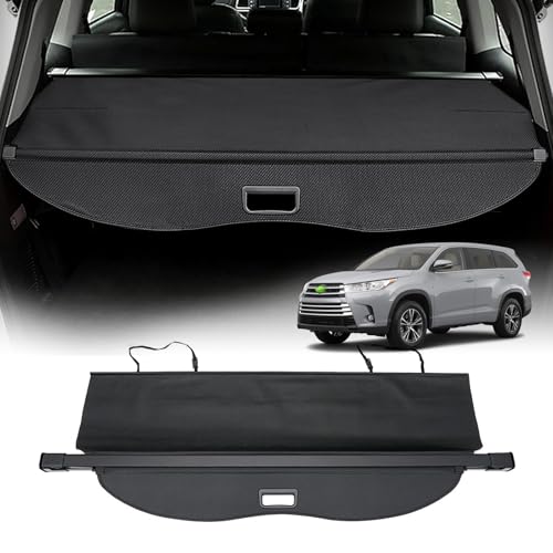 Powerty Cargo Cover for 2014-2019 Toyota Highlander Accessories, Carbon-Fiber Texture Trunk Cover Retractable Privacy Screen Rear Security Shade Cover for Toyota Highlander Accessories