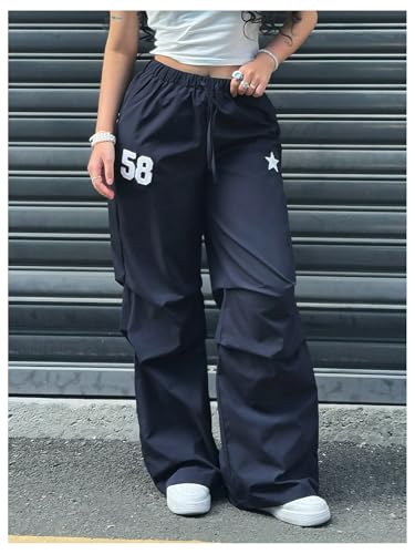 Floerns Girl's Parachute Pants Number Elastic Waist Street Wide Leg Baggy Pants4