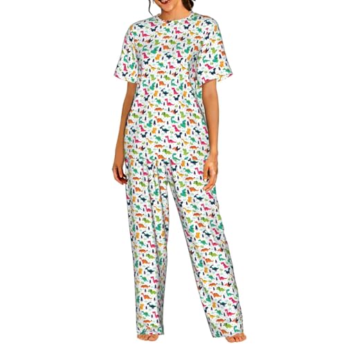 Pyjama femme manches courtes dinosaure ensemble homewear léger