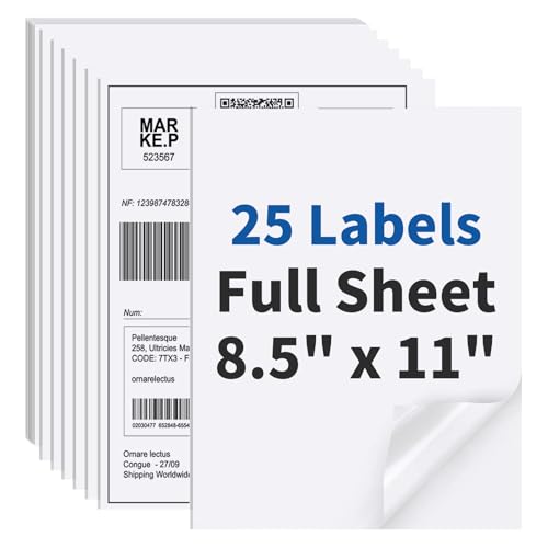 BESTIKER 25 Sheets Sticker Paper Matte White, 8.5' x 11' Label Paper for Laser & Inkjet Printer, Full Sheet Label for Shipping Address Mailing