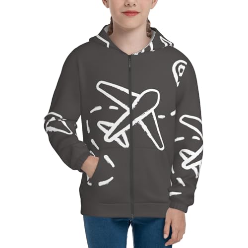 Airplane Route Kids Pullover Hoodies Boys Zip Up Sweatshirts Girls Athletic Clothes with Pocket3