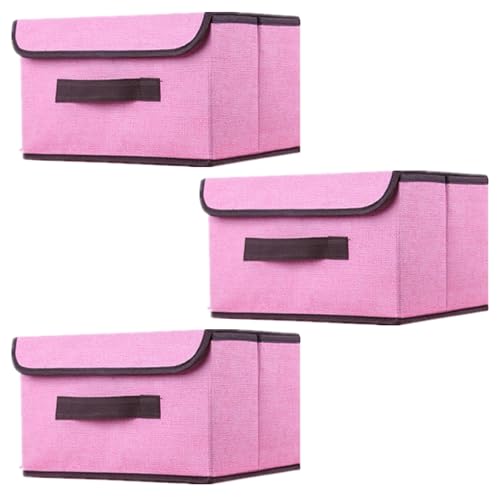 EURXLQ Scatole Portaoggetti con Coperchio,Scatole per Armadio Pieghevoli,Scatole Portaoggetti,Scatole Armadio con Coperchio e Maniglie per l'armadio (Rosa, 3 pack-26×19×16 cm)