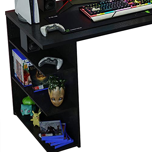 Madesa Gaming Computer Desk With 5 Shelves, Cable Management And Large Monitor Stand, Wood, 24" D X 53" W X 29" H - Black #TOP3