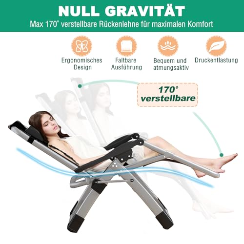 Ryuhic - Tumbona plegable para el sol, silla de terraza, con capacidad de carga de 200 kg, silla de gravedad cero con soporte de cojín, portavasos, tumbona de jardín extraancha ajustable para patio - imagen 4