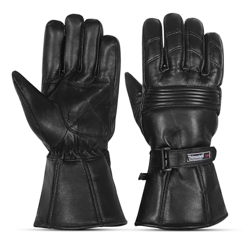 QUALITY WEARS USA Leather Motorcycle Gloves for Men - Leather Gauntlet Motorcycle Gloves (X-Large)