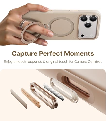 Image of TORRAS Ostand Q3 Silicone for iPhone 17 Pro Case | Luxury 55 Liquid Silicone | 360 Click-Lock Rotating Stand Cover | Fit for MagSafe | Camera Control | Premium Imported | Dune Beige